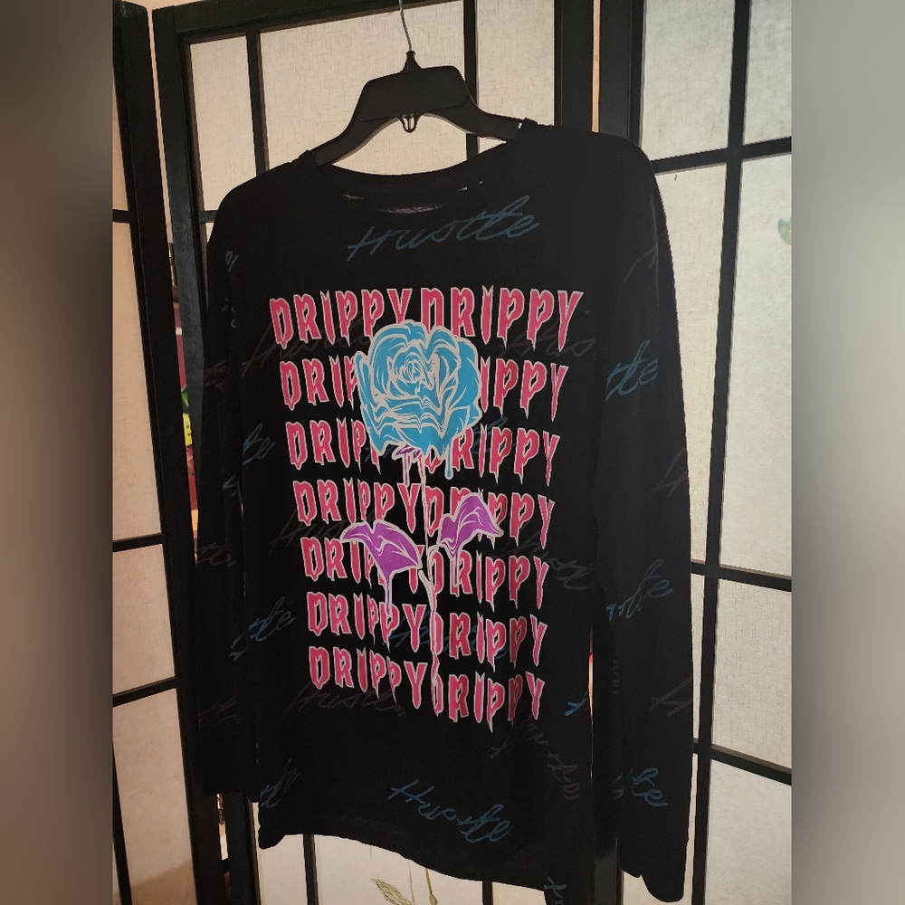 Hustle Bailey Drippy Black Long Sleeve Tee Size M